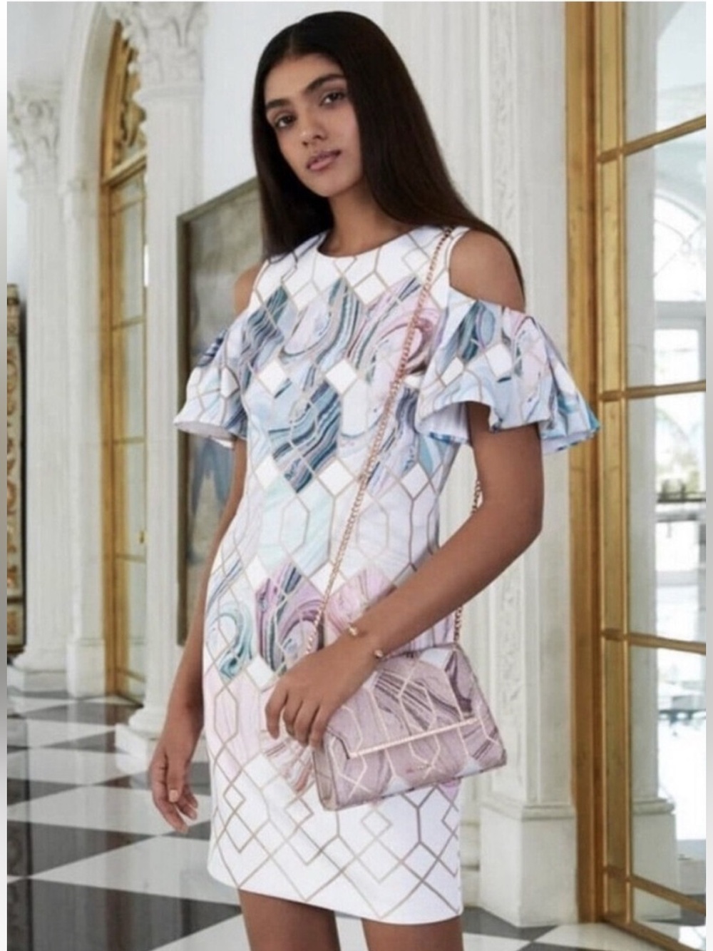 Ted Baker London Krimba Sea of Clouds Cold Shoulder Dress